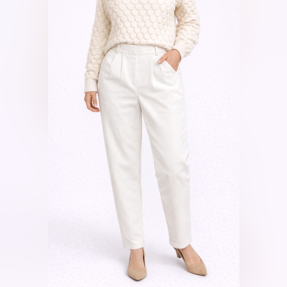 🤍 White Corduroy High-Waisted Straight Leg Pants